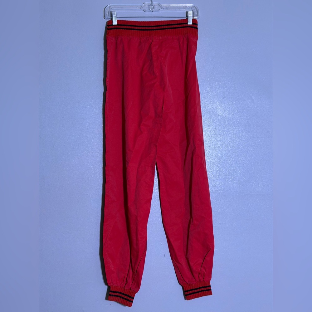 Vintage Red Sports Pants 90s Nylon Joggers Elastic Ankles Streetwear - Picture 4 of 6